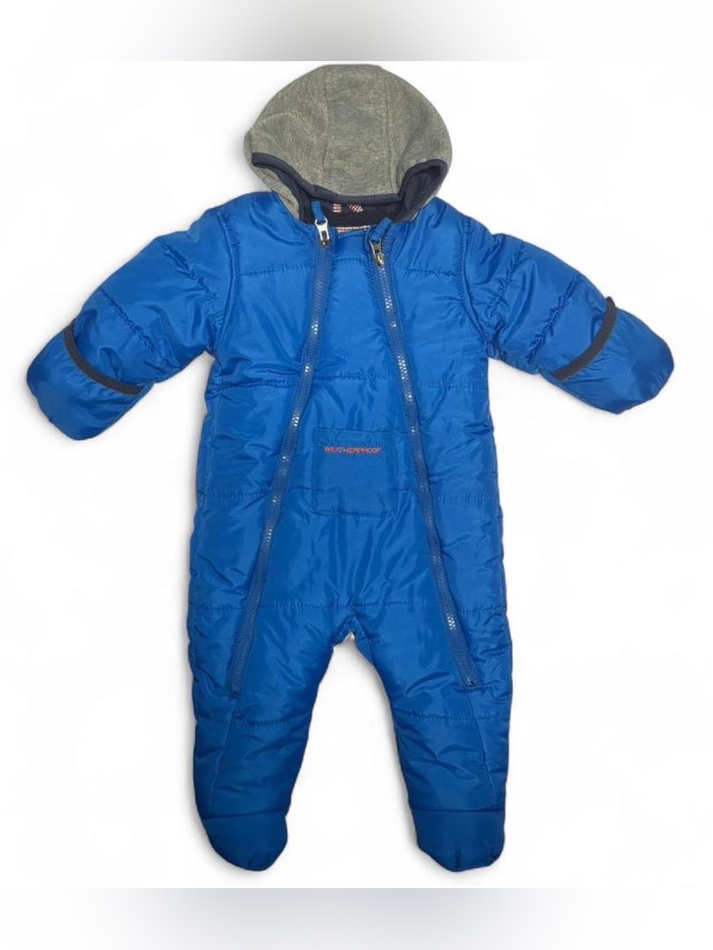 Weatherproof Blue Infant Hooded Snowsuit with fold in gloves size 6-9 months